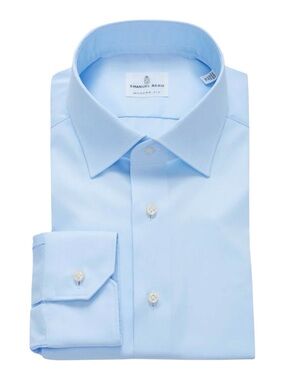 Emanuel Berg Classic Fit Mr Crown Luxury Dress Shirt Blue Cotton Mens 16 M/L